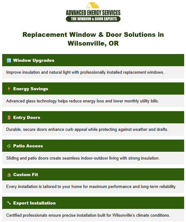 Replacement Window & Door Solutions in Wilsonville, OR infographic