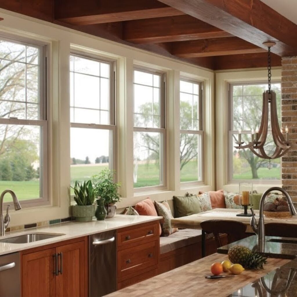 Large replacement windows bringing natural light and scenic outdoor views into a Beaverton, OR home.